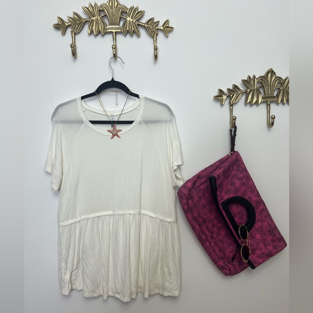 Peplum soft flowy tunic short sleeve XL ptp 24” l 27”